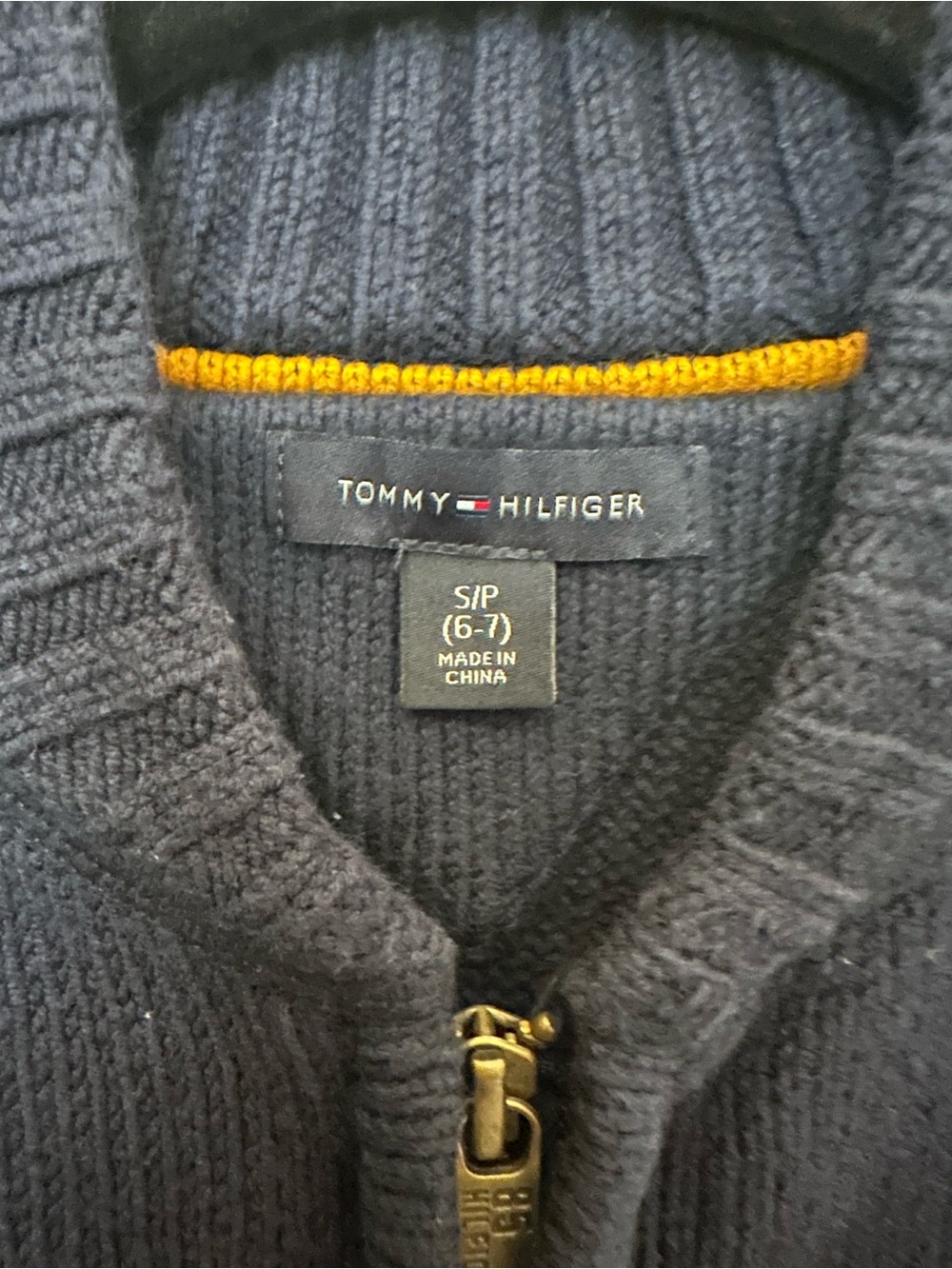 Tommy Hilfiger Navy, White & Gold Zip Knit Sweater Boys Small (6-7) - Picture 3 of 4